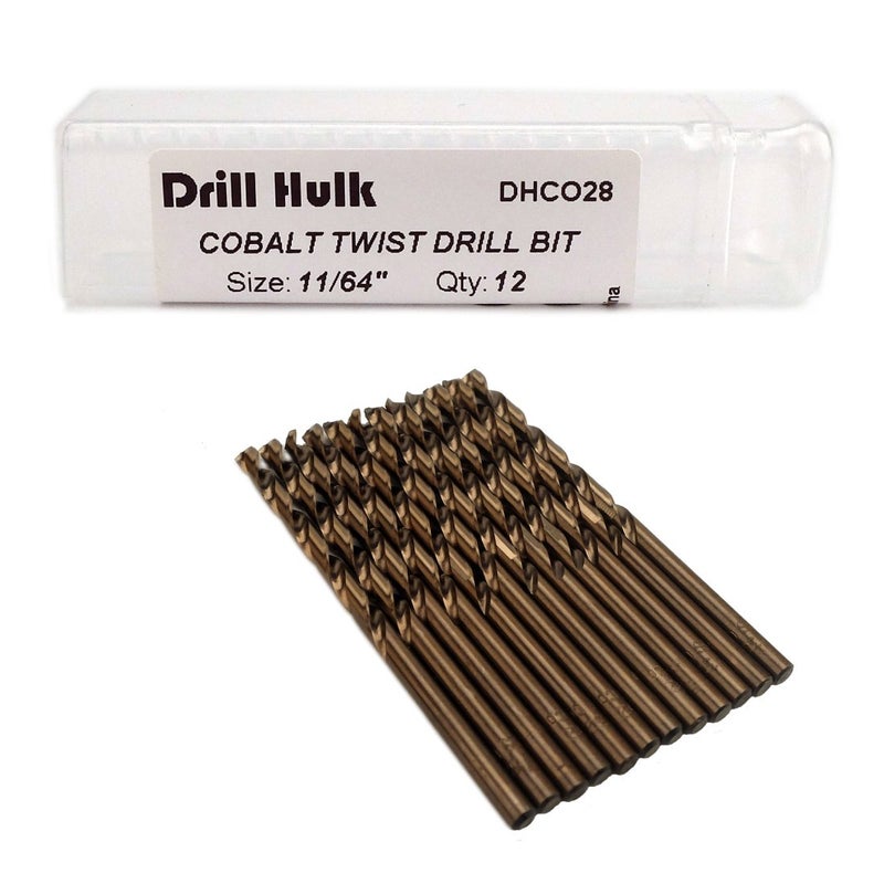 Drill Hulk 11/64-Inch Cobalt Steel M35 Jobber Length Twist Drill Bits for Hard Metal, Stainless Steel, Pack of 12 - Image 1